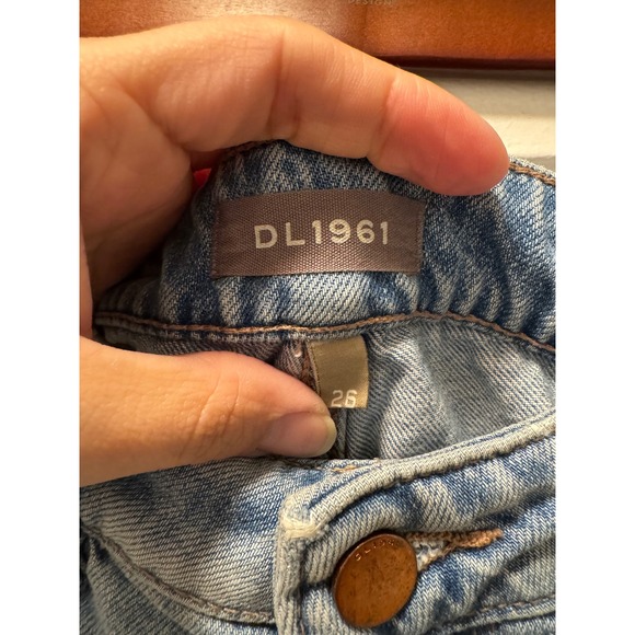 DL1961 Hepburn High Rise Wide Leg Jeans Slate Distressed Raw Hem Size 26 - Picture 2 of 7